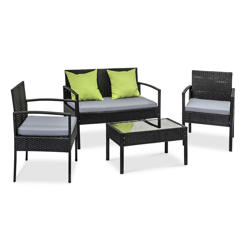 Gardeon 4 Piece Outdoor Wicker Furniture Set - Black