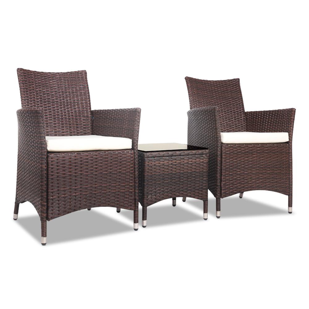 Gardeon 3pc Rattan Bistro Wicker Outdoor Furniture Set Brown