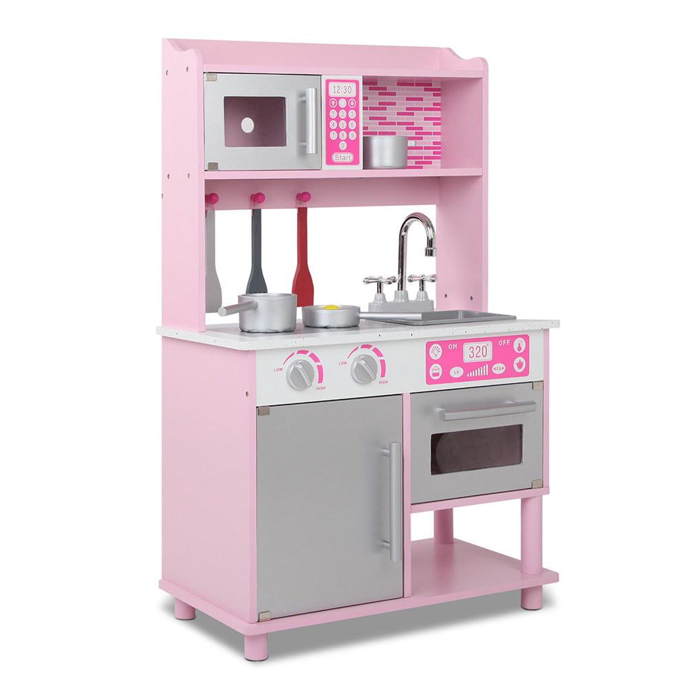 Keezi Kids Wooden Kitchen Play Set - Pink & Silver