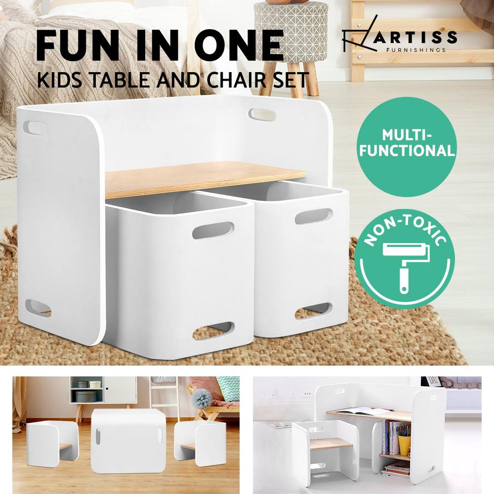 Artiss Kids Table and Chair Set Study Desk Dining White