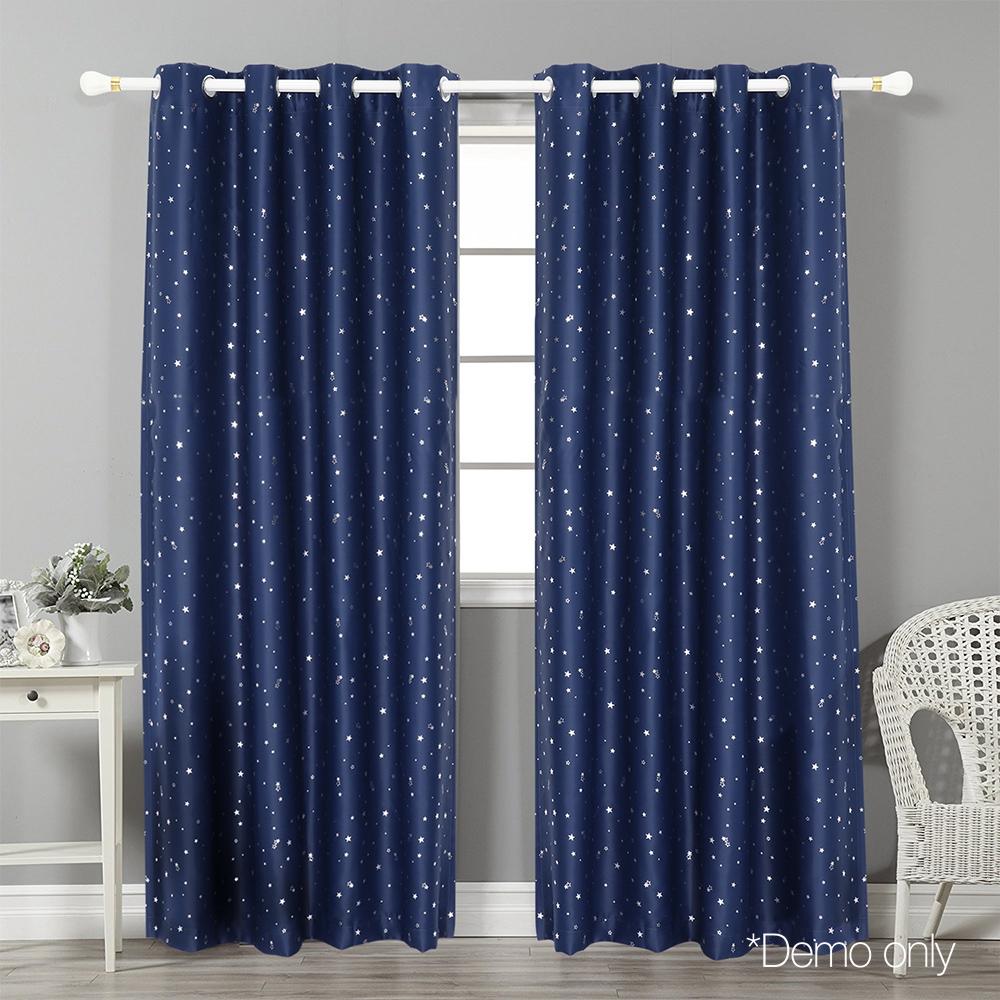 Art Queen 2 Star Blockout 180x230cm Blackout Curtains - Navy