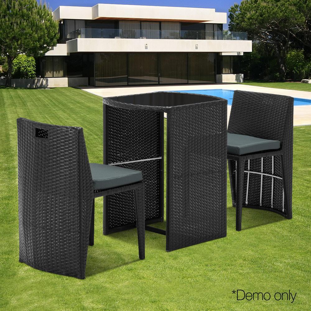 Gardeon 3 Piece PE Wicker Outdoor Table and Chair Set - Black
