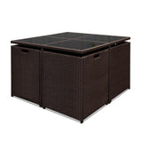 Gardeon 9 Piece Wicker Outdoor Dining Set - Brown & White