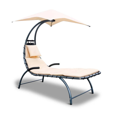 Gardeon Outdoor Lounge Chair with Shade - Beige
