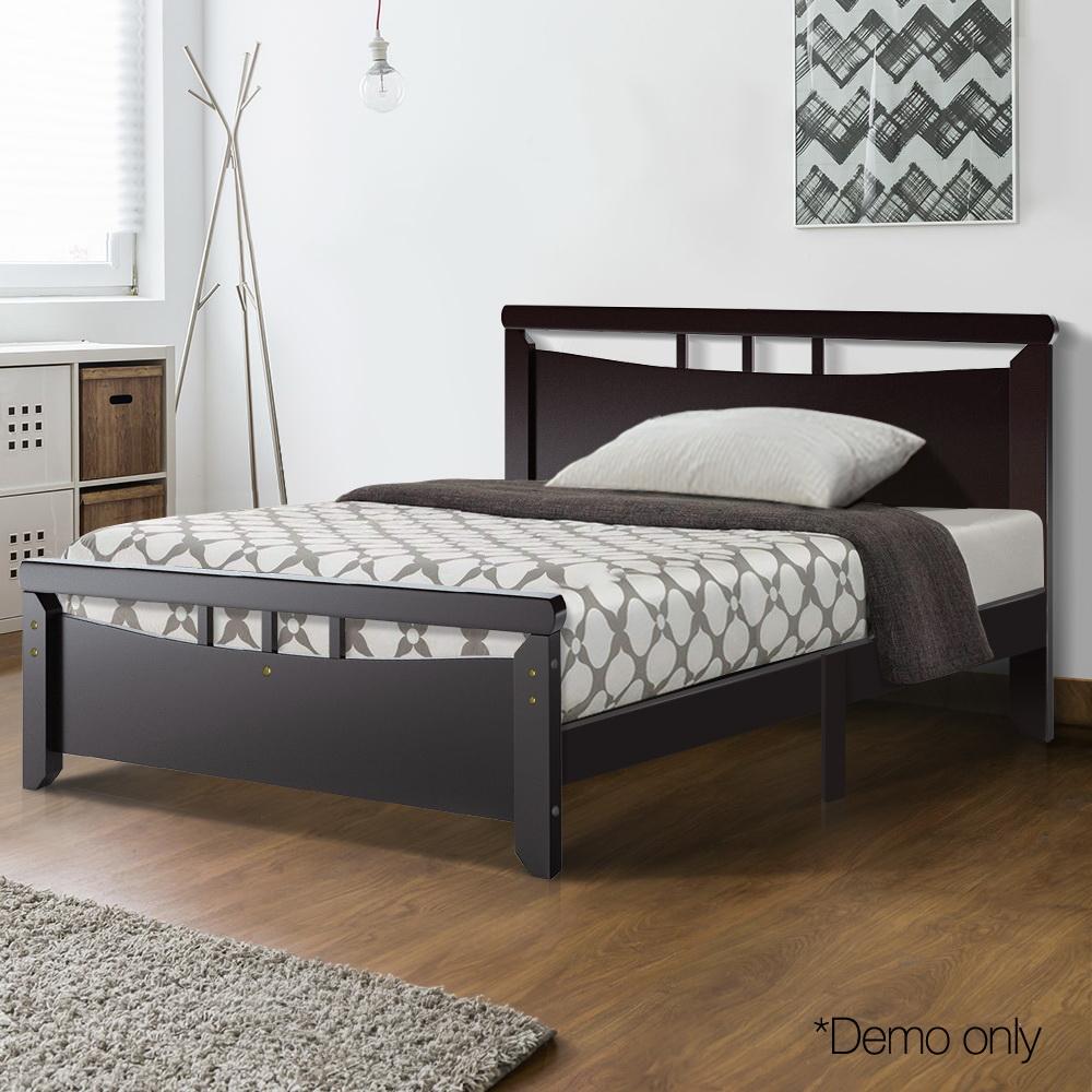 Artiss King Single Size Wooden Bed Frame - Dark Cherry