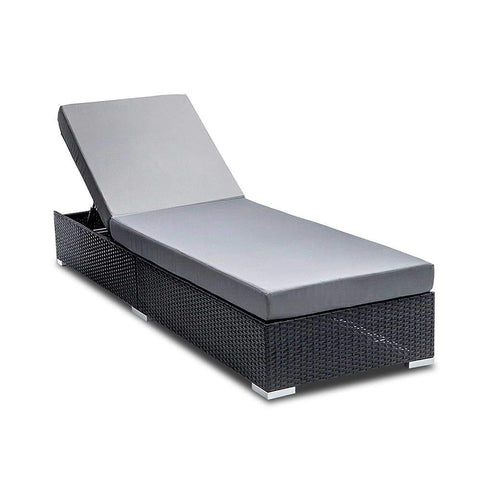 Gardeon Outdoor Wicker Sun Lounge - Black