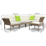 Gardeon 6 Piece Outdoor Wicker Sofa Set - Brown