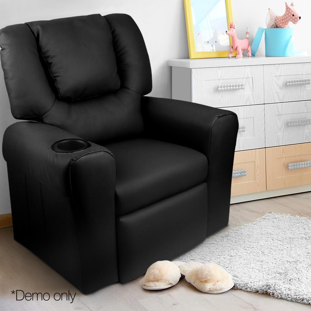 Artiss Kids PU Leather Reclining Armchair - Black