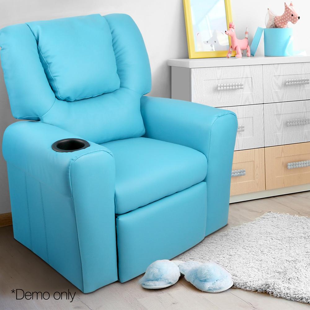 Artiss Kids PU Leather Reclining Armchair - Blue