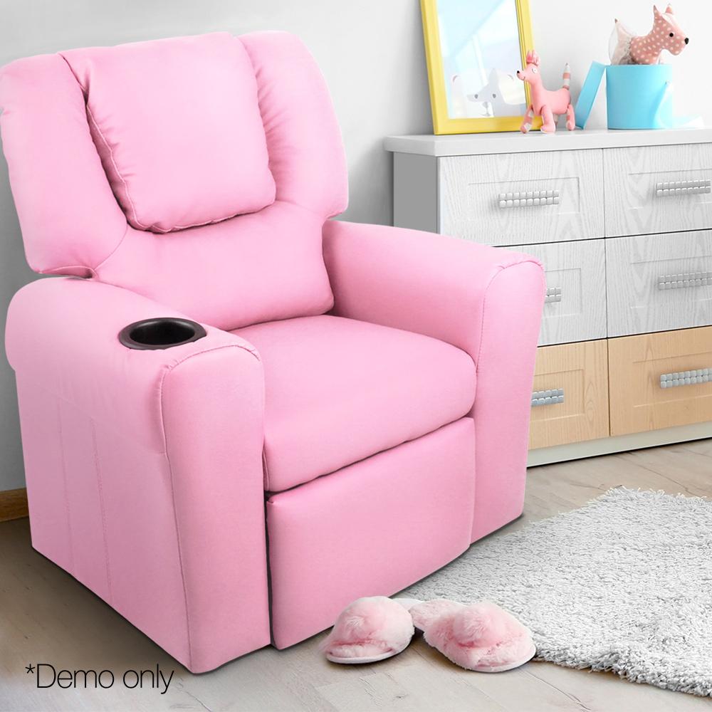 Artiss Kids PU Leather Reclining Armchair - Pink